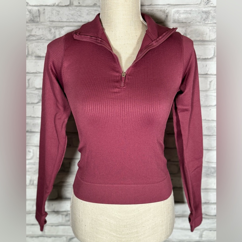 Ribbed Half-Zip Mauve Pink Athletic Sporty Sweater